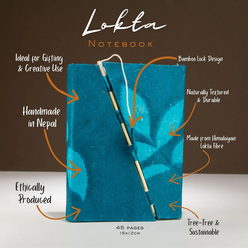 Lokta Bold Floral Bamboo Lock Notebook – Medium (15x12cm) – 45 Leaves – Midnight Blu — foto 1
