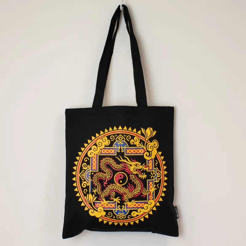 Iconic Classic Tote Bag - Dragon Yin & Yang- Nero 6oz