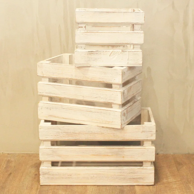 Cesti di Stoccaggio in Legno – Set Bianco Wash di 3 Pezzi — foto 3
