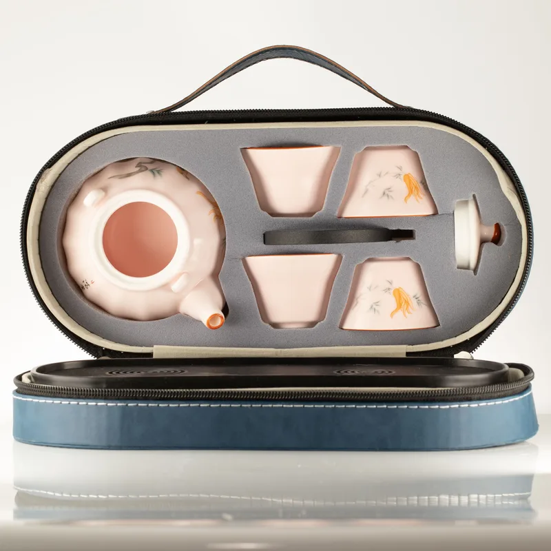 Travel Teapot Set & Four Cups - Pink Vintage Pumpkin Style — foto 4