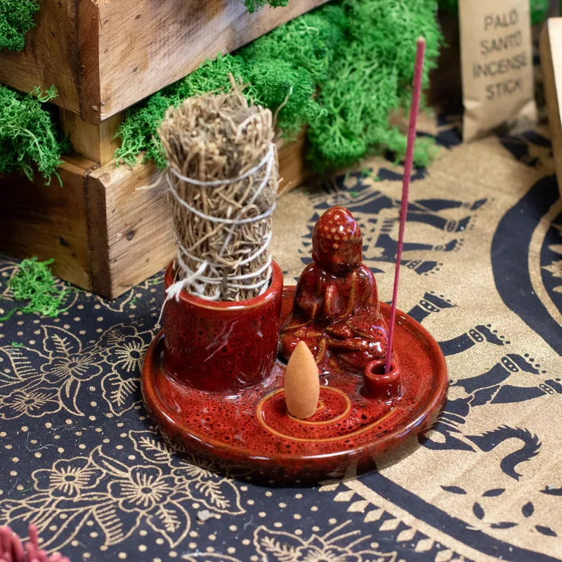 Multi Purpose Buddha Incenso Plate Ceramic Soft Red — foto 2