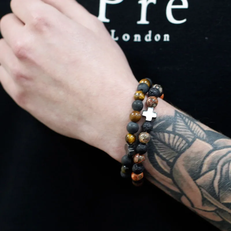 Set di 2 Braccialetti Amicizia con Pietre Preziose – Pace – Giada Picasso e Calcitto Bianco — foto 6