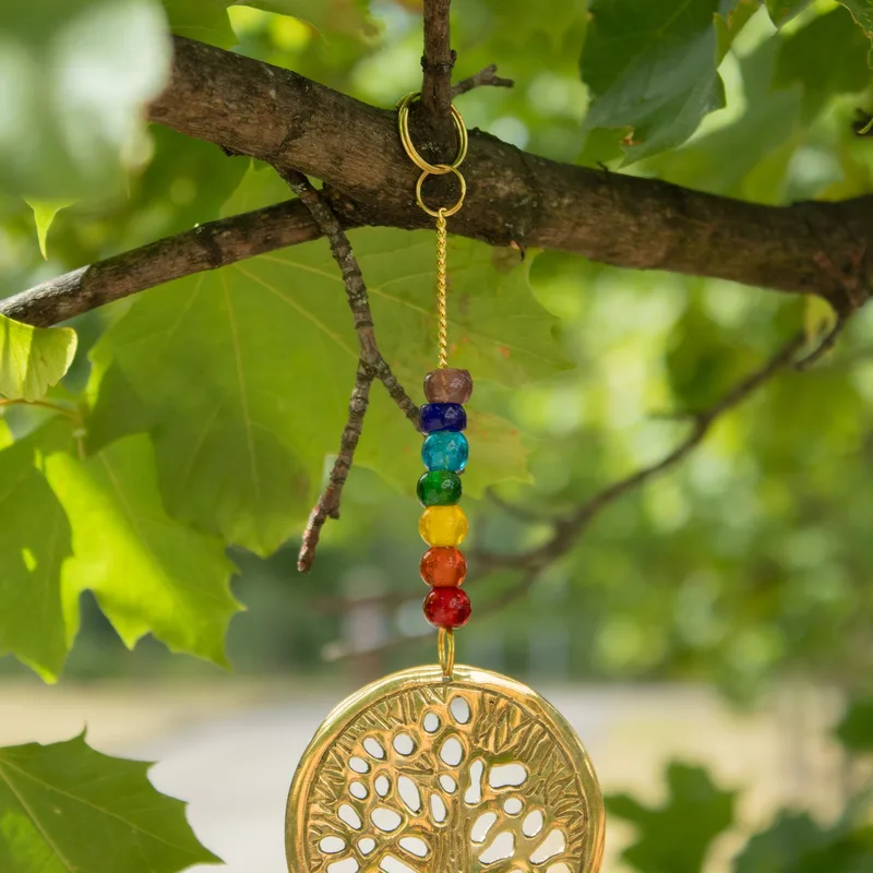 Indian Chimes Brass Albero of Life with Chakra Beads 3 Bells 6.5x31cm — foto 4