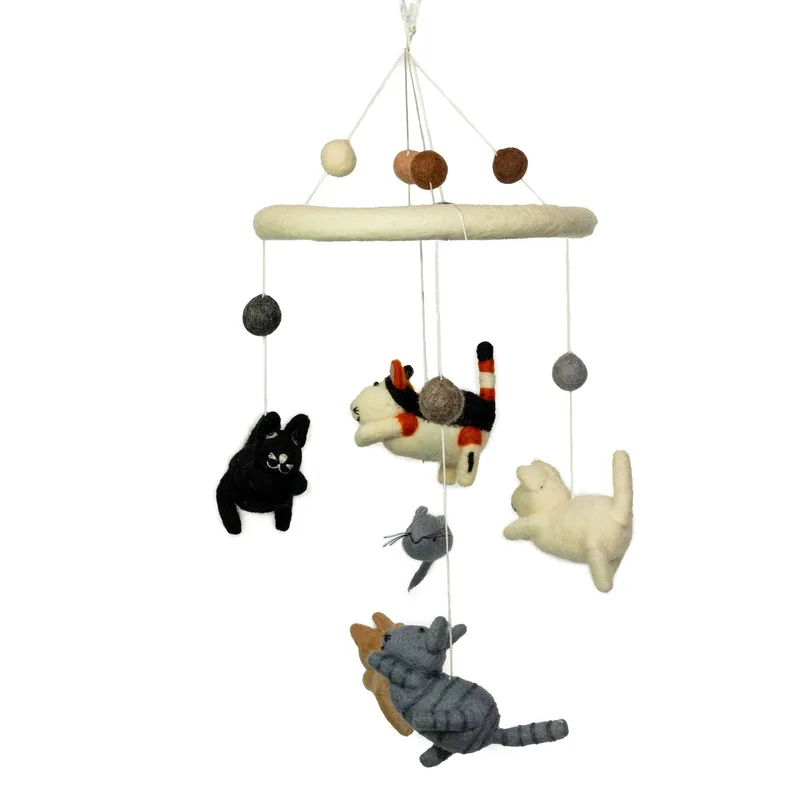 Fatto a mano Felt Mobile Cat & Mice