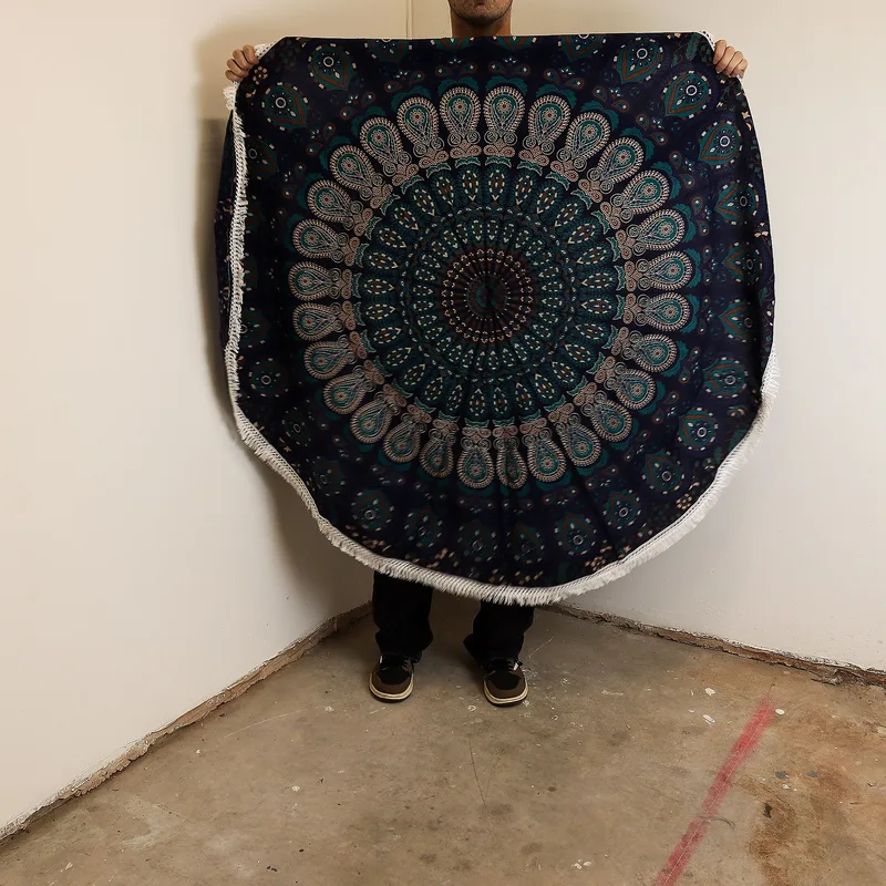 Small Mandala Roundie Cotton Art Peacock Blues — foto 1