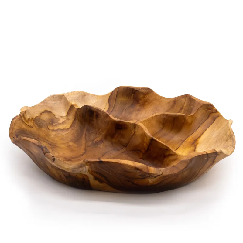Smooth Round Teakwood Fruit Bowl Three Sections 30x5.5cm — foto 1