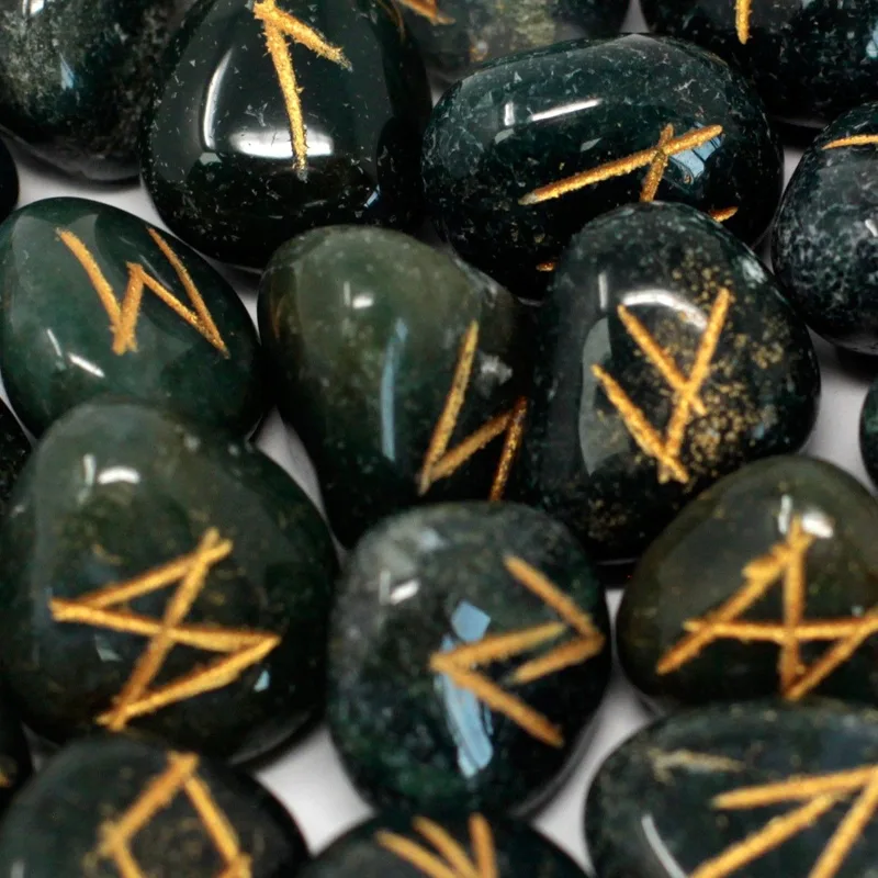 Runes Stone Set in Pouch Bloodstone