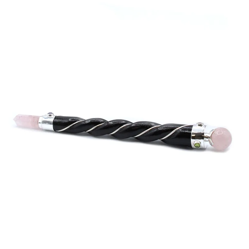 Twisted Healing Wand Argento Rosa Quartz Sphere
