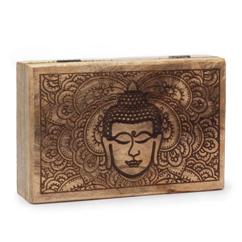 Big Rectangle Scatola 21.5x14x6.3cm Buddha Face Nero Engraved — foto 1