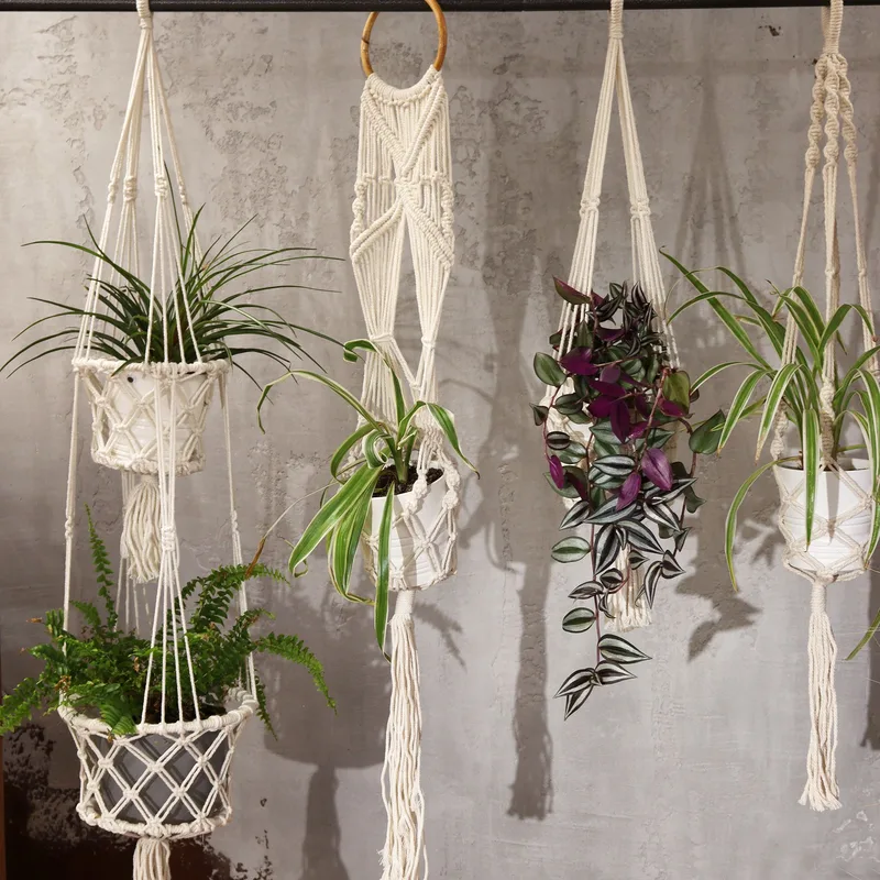 Macrame Pot Porta Long With Ratten Hoop — foto 4