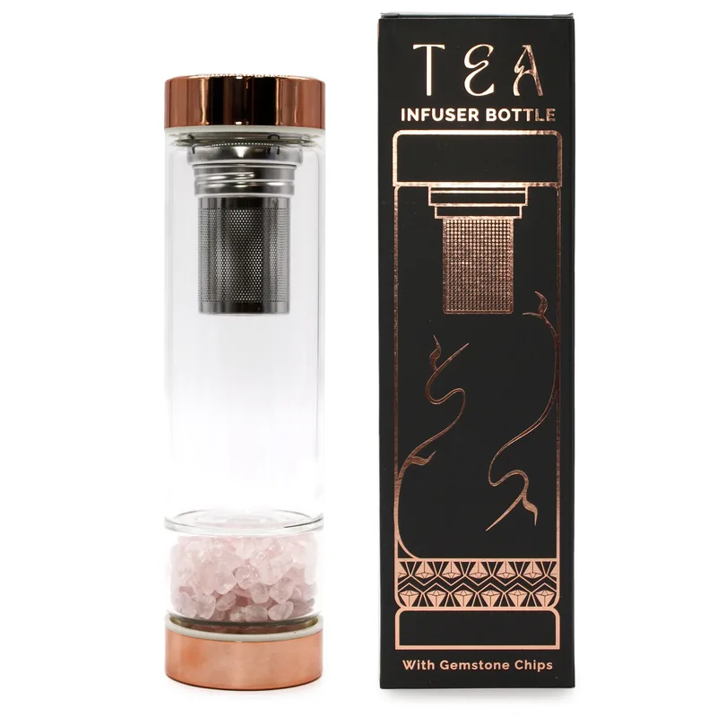 Crystal Glass Tè Infuser Bottle Rosa Oro Rosa Quartz