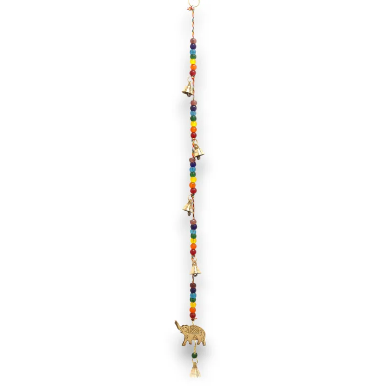 Indian Chimes Brass Elephant with Chakra Beads String Bells 53cm — foto 1