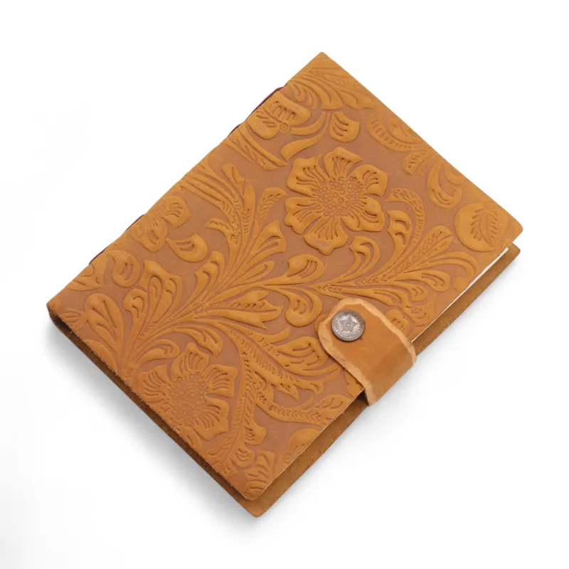 Leather Embossed Notebook – Tan Floral Pattern – 17.8×12.7 cm — foto 1