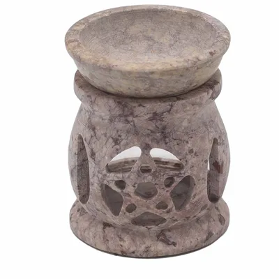 Small Soapstone Olio Bruciatore 8cm - Three Moon Pentagon