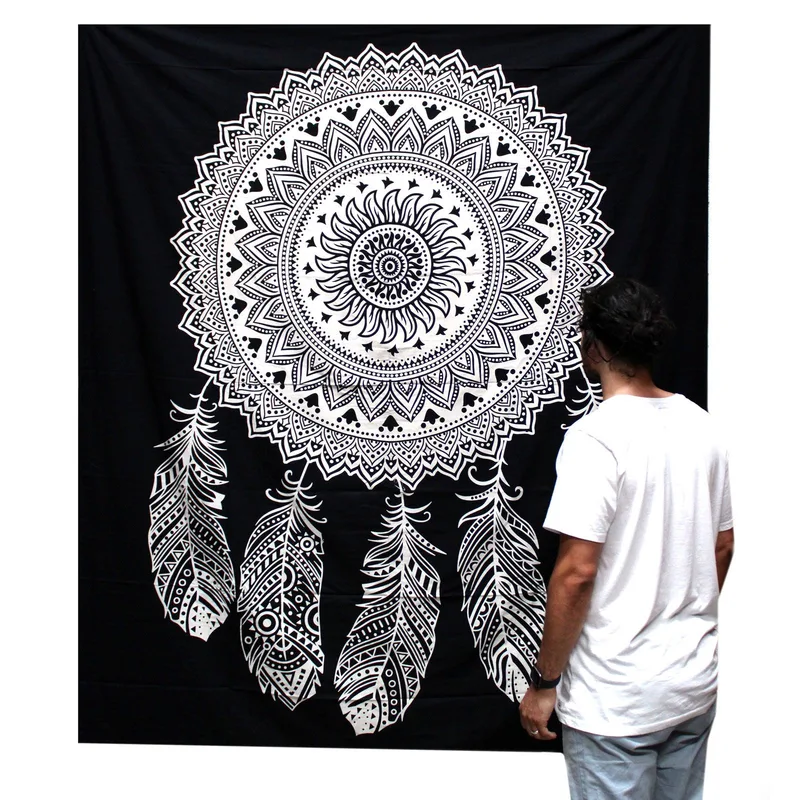 B&W Double Cotton Bedspread + Wall Hanging Dreamcatcher — foto 1
