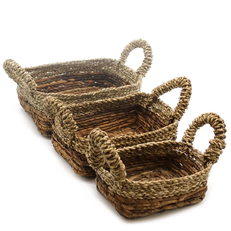 Banana Leaf & Seagrass Square Basket- Set of 3 — foto 5