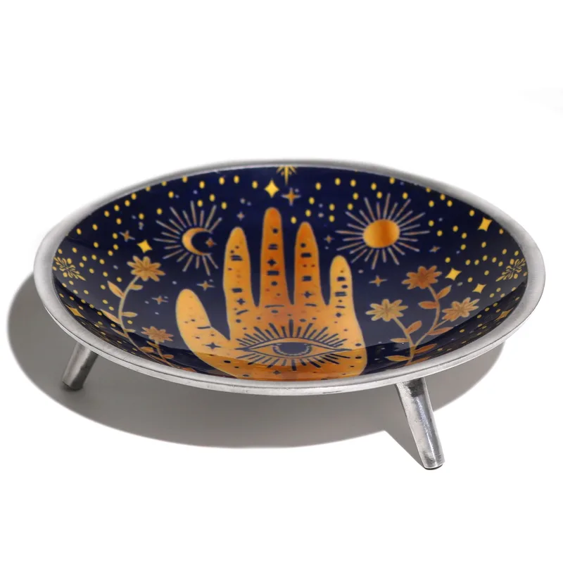 Triple Leg Enamelled Offering Plate Hamsa Midnight Blu — foto 2