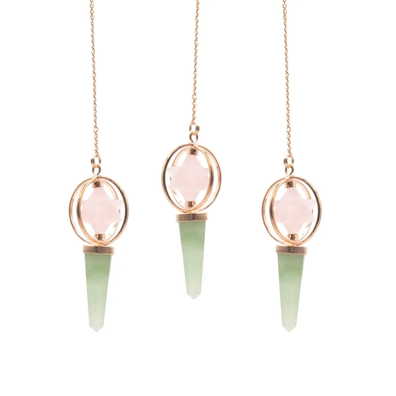 Heart Compass Two Piece Spinning Merkaba Star in Copper Pendulum Rosa Quartz & Verde Aventurine