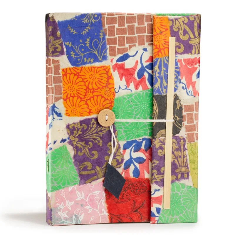 Lokta Patchwork Notebook – Large – 45 Leaves – Includes Bookmark – Multi Colour — foto 1