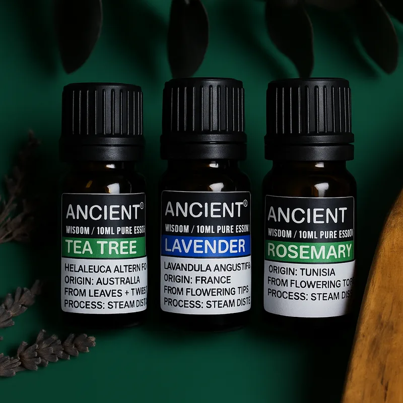 Set di Lavanda, Tè e Rosmarino – Oli Essenziali da 10 ml l'uno