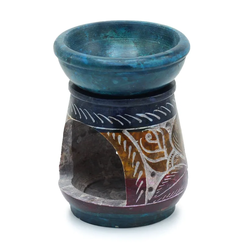 Small Coloured Soapstone Olio Bruciatore 8cm Fiore — foto 1