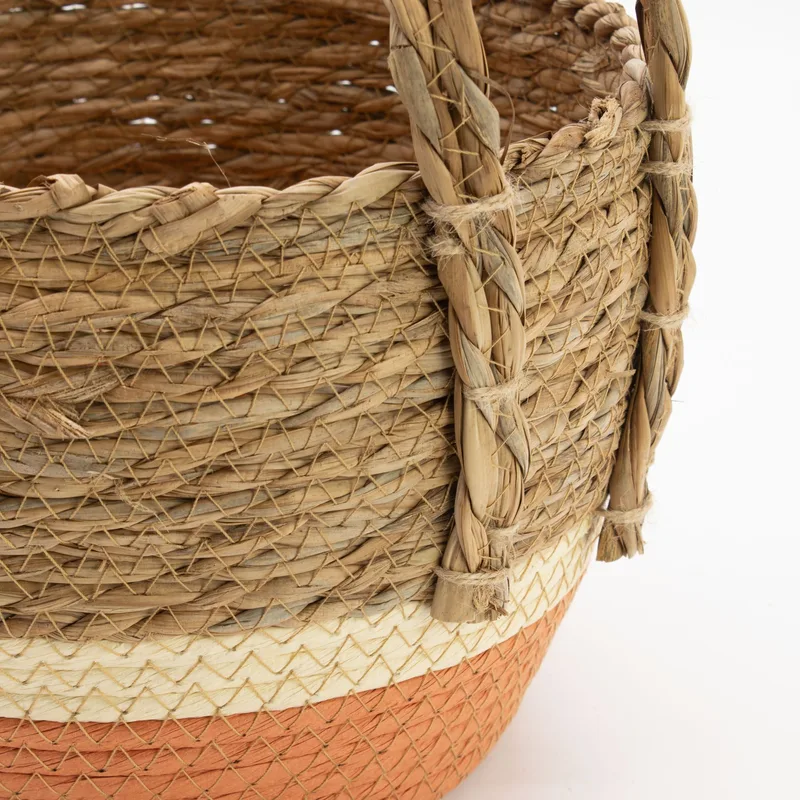 Straw & Seagrass Large Baskets Naturale & Orange Set of 3 — foto 5