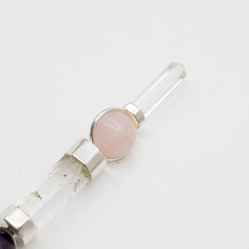 Axis of Grace Wand Amethyst & Rosa Quartz Spheres, Quartz Stem 12cm — foto 2