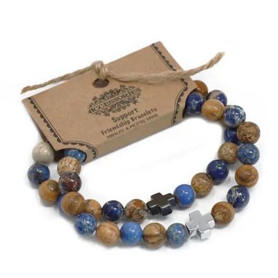 Set of 2 Gemstones Friendship Bracelets Support Sodalite & Picturestone — foto 3