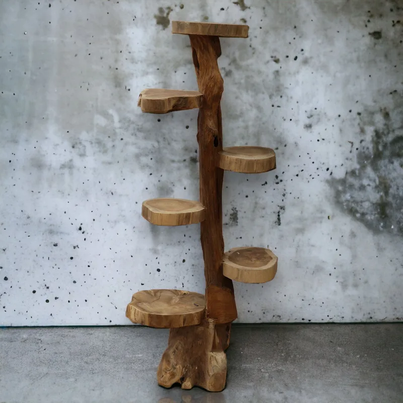 Espositore in Teak Naturale a 6 Ripiani Altezza 120cm — foto 1