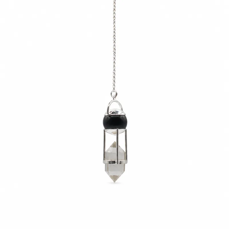 Shadow Seer Double Power Pendulum Obsidian Globe Clear Quartz Double Terminated — foto 1