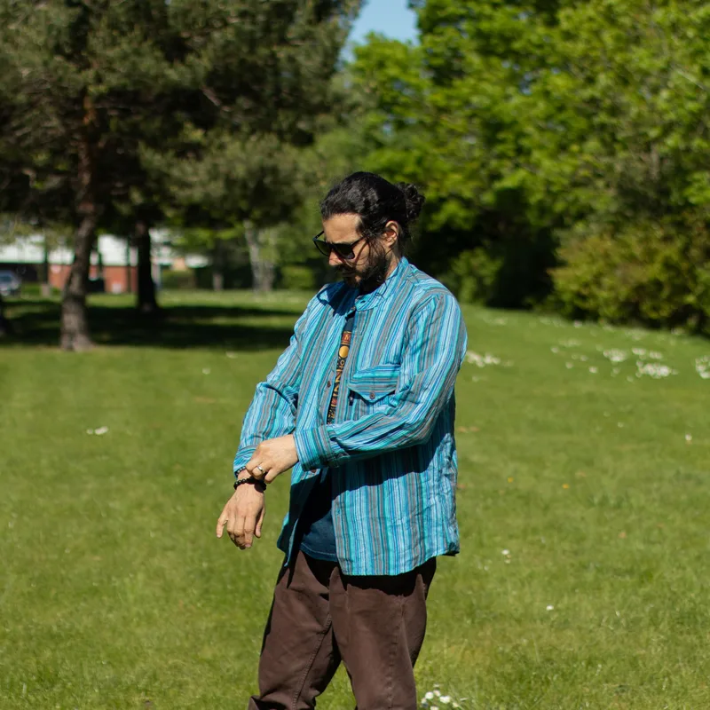 Nomad Sari Grandad Shirt Turquoise Large