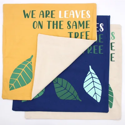 Printed Cotton Cushion Cover - We are Leaves - Naturale — foto 3