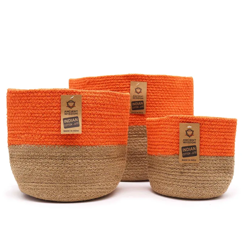 Set of 3 Cotton Rope Storage Baskets Bianco