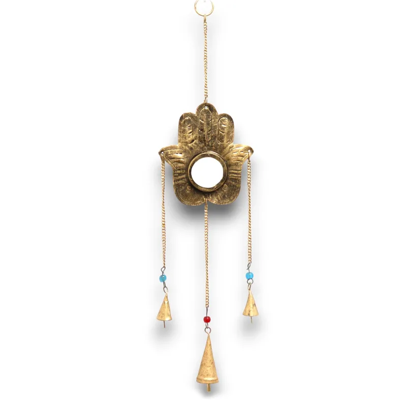 Indian Chimes Hamsa Sm Mirror 3 Bells 14x55cm — foto 1