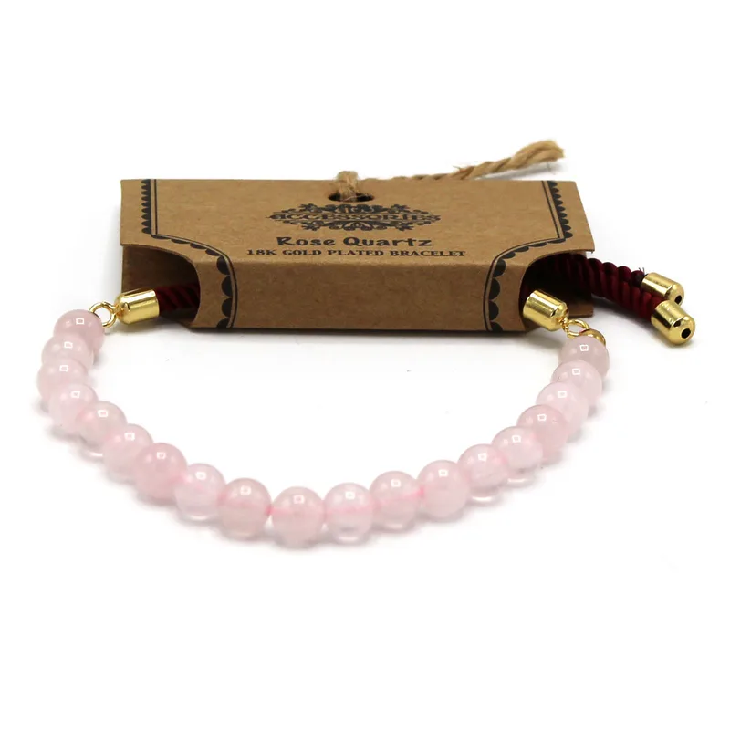 18K Oro Plated Gemstone Bordeaux String Bracelet Rosa Quartz — foto 3