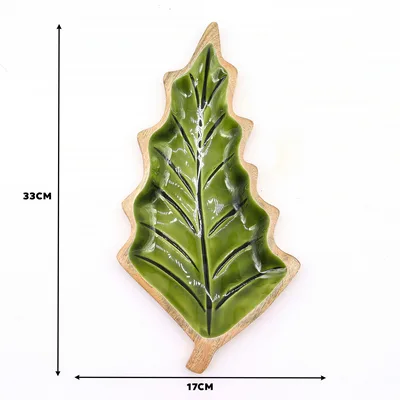 Lost in the Forrest Enamel Leaf Wooden Bowl 33x17cm — foto 1