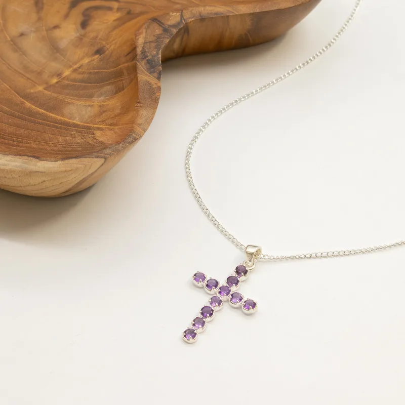 Indian Devotional Pendant Argento Plated Amethyst Crucifix — foto 3
