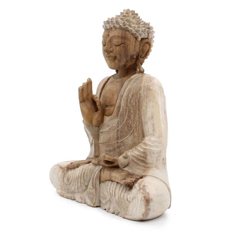 Hand Carved Buddha Statue 30cm Teaching Transmission Whitewash — foto 2