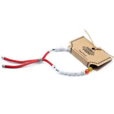925 Argento Plated Gemstone Royal Red String Bracelet Bianco Howlite Chakra — foto 3