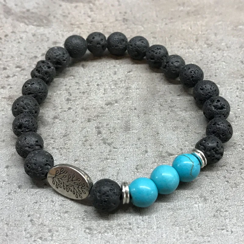 Bracciale di Pietra Vulcanizzata - Turchese Foglia