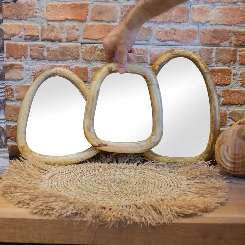 Set di 3 specchi a forma di pietra - finitura legno chiaro — foto 1
