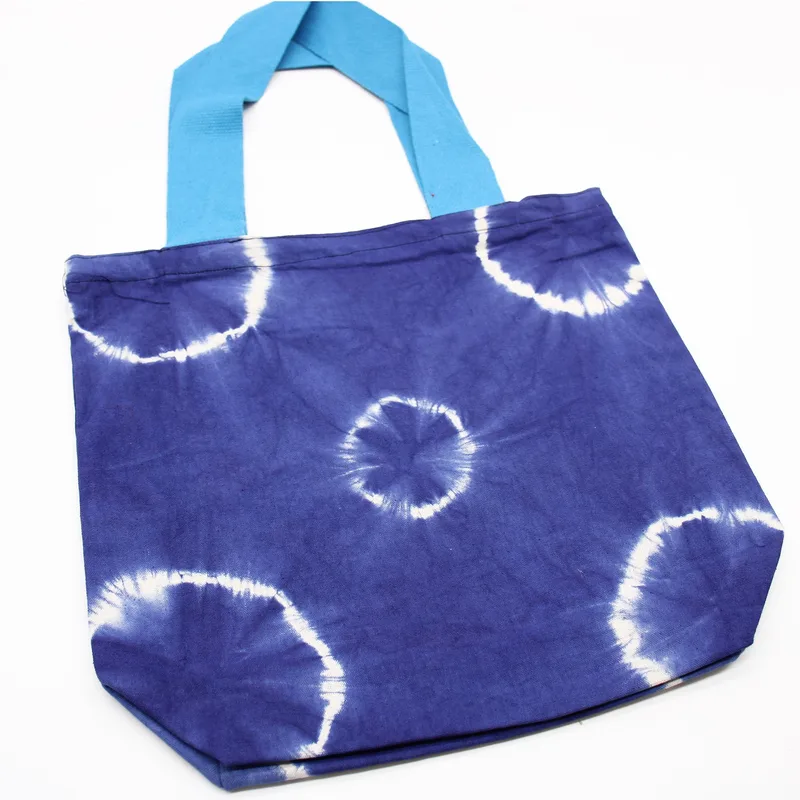Naturale Tye-Dye Cotton Bag 38x42x12cm Blu Rings Blu Handle — foto 3