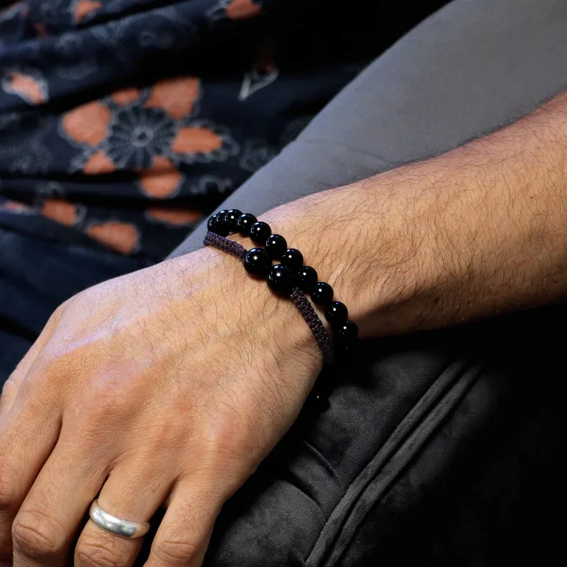 Gemstone Double Power Bracelets- Nero Agate
