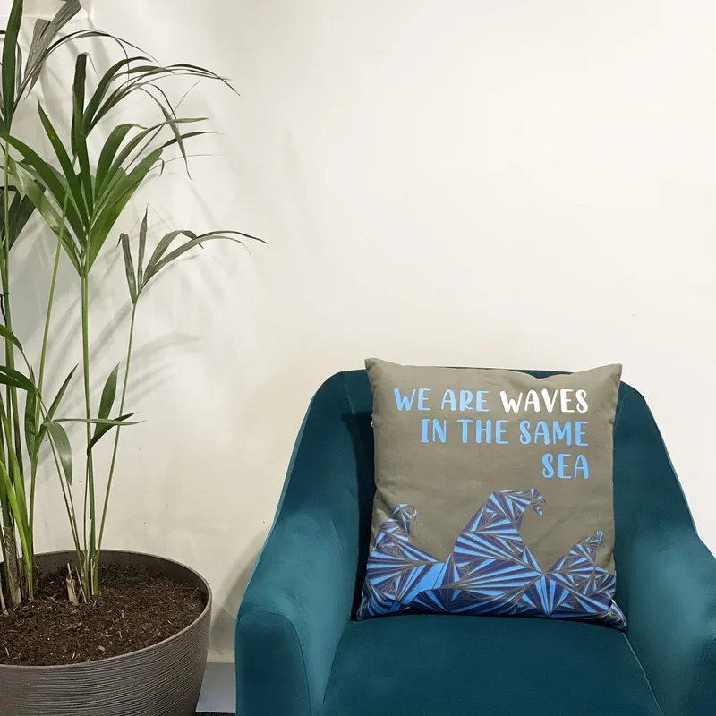Printed Cotton Cushion Cover - We are Waves - Naturale