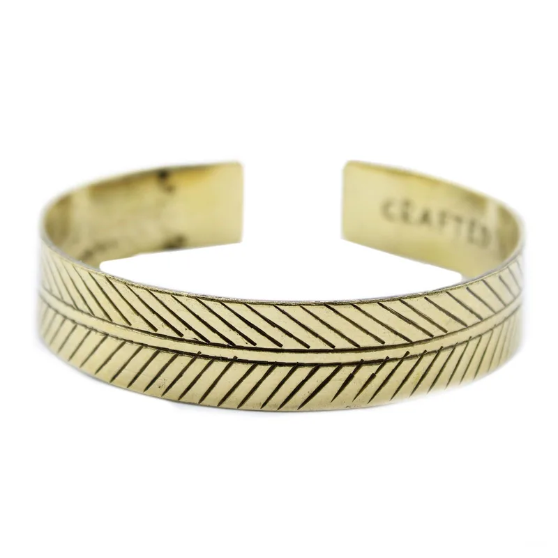 Brass Tibetan Bracelet Wide Tribal Leaf