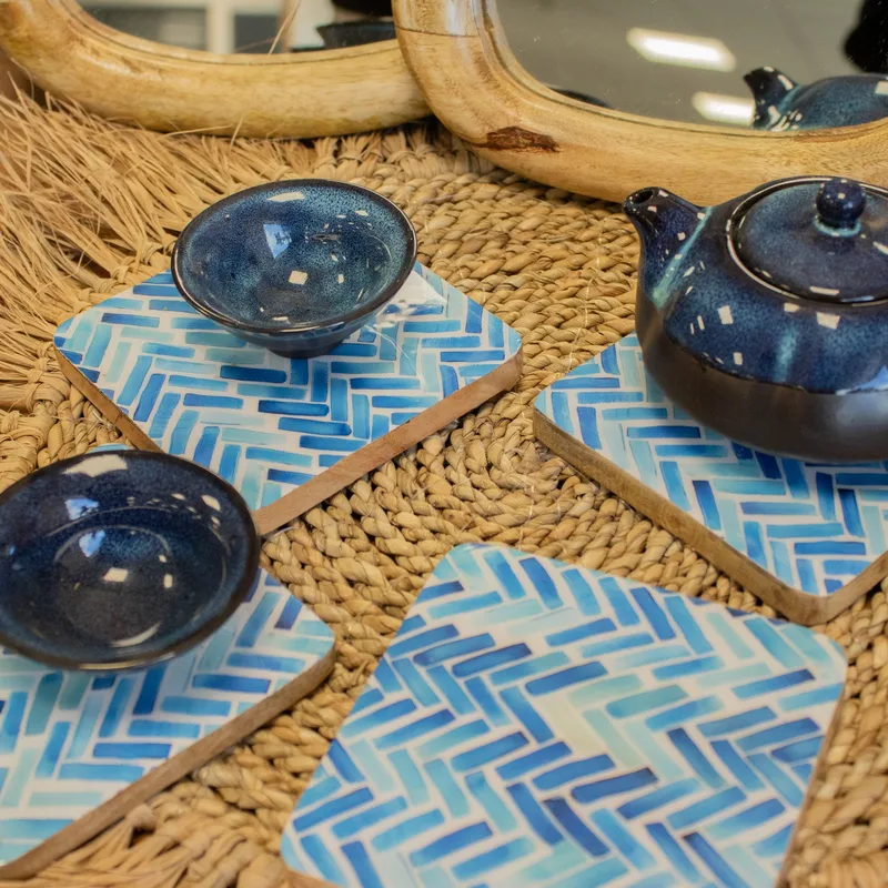 Set di 4 sottobicchieri quadrati - strisce blu — foto 1