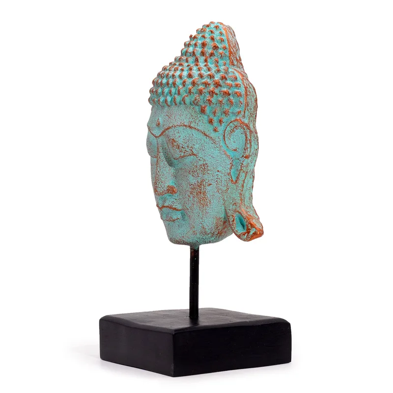 Large Serenity Buddha Head on Stand Verde Copper — foto 1