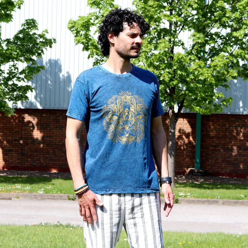 Nomad Sari Stonewashed Cotton T-Shirt – Hamsa – Blu – Medium — foto 4