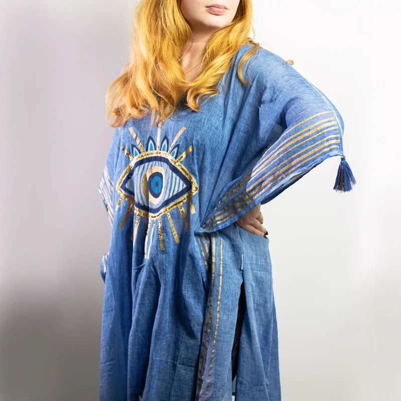 Nomad Sari Kaftan – Rich Blu & Oro Evil Eye Print — foto 2