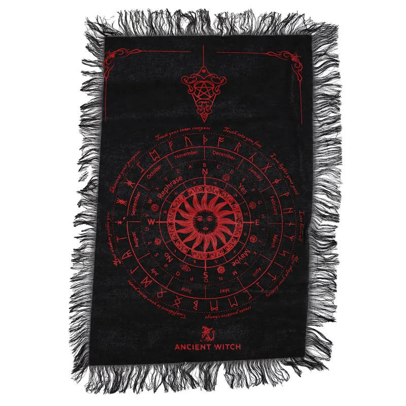Ancient Witch Pendulum Divination Cloth - Sun Face - Nero & Blood Red